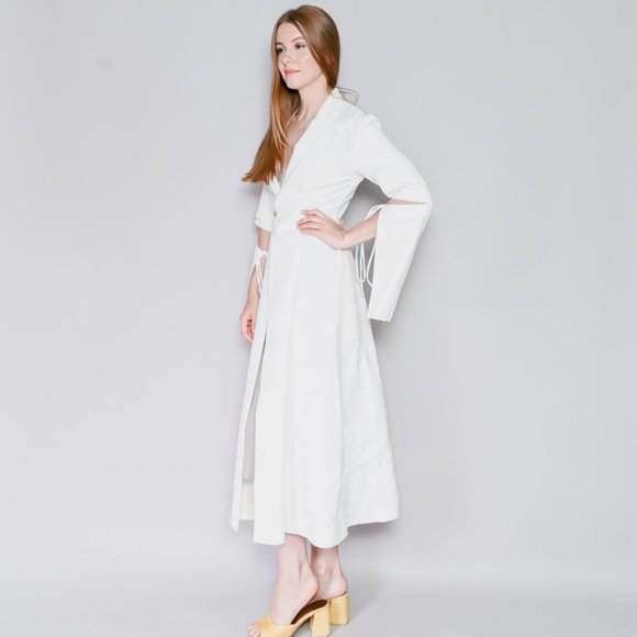 LOEWE White Jacquard Tie-Cut Sleeve Panel Coat Sz 36 - Picture 5 of 8